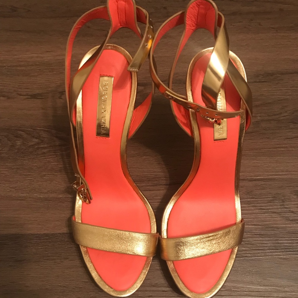Like New BCBG Gold Ankle Strap High Heel